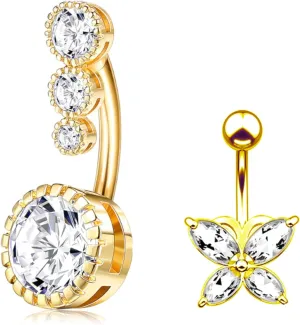 Belly Button Ring Clear Navel Rings Piercing Jewelry For Women Internally Threaded Belly Navel Rings 2pcs Pack Kit 14G