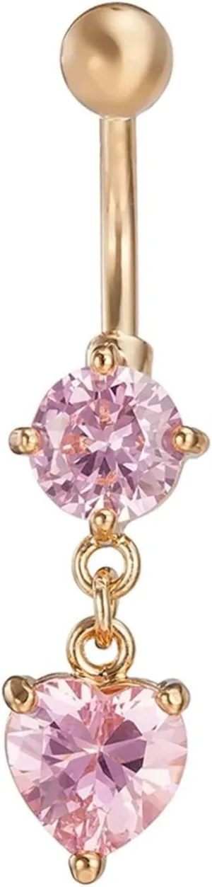 Belly Rings for Women, Belly Button Rings Belly Rings Surgical Steel Dangling White/Pink/Purple Cubic Zirconia Heart Belly Button Piercing Jewelry