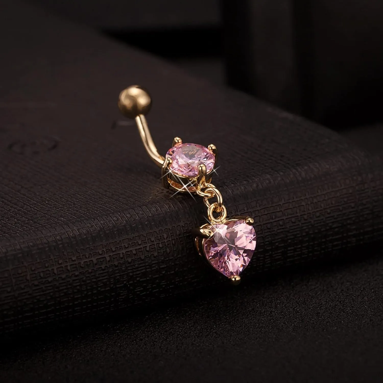 Belly Rings for Women, Belly Button Rings Belly Rings Surgical Steel Dangling White/Pink/Purple Cubic Zirconia Heart Belly Button Piercing Jewelry