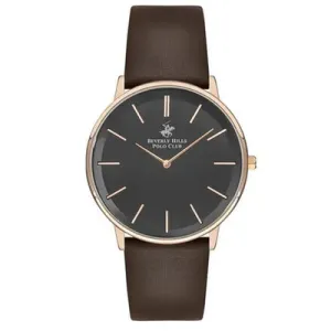 Beverly Hills Polo Club Men's Watch, Analog, Black Dial, Brown Leather Strap, BP3245X.452