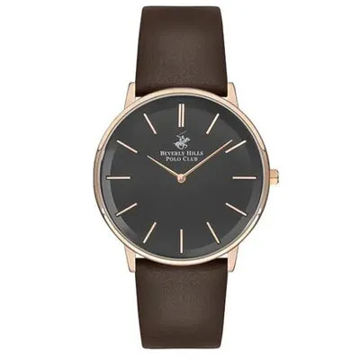 Beverly Hills Polo Club Men's Watch, Analog, Black Dial, Brown Leather Strap, BP3245X.452