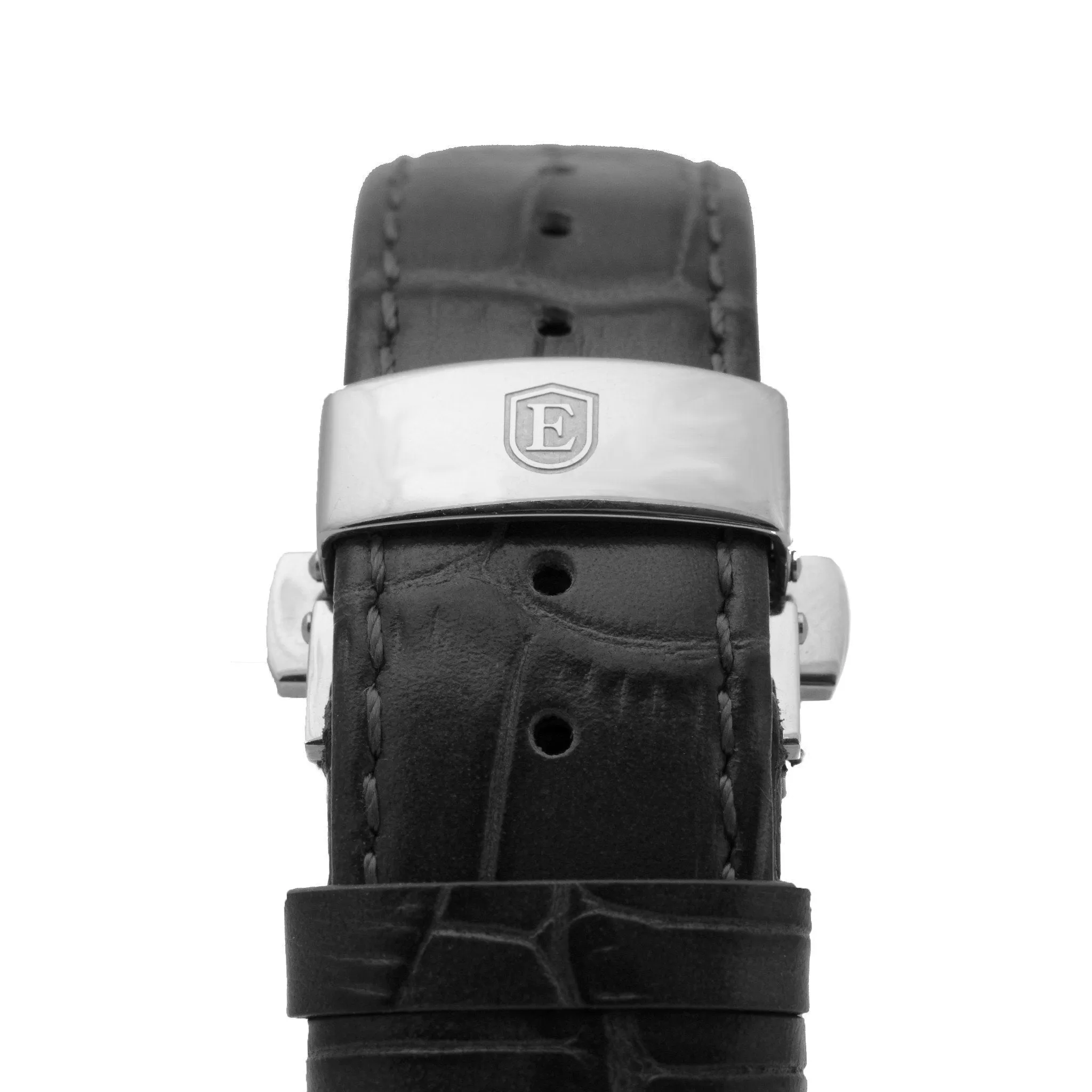 Black Alligator Grain Leather Strap with Stainless Steel Clasp