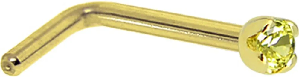 Body Candy Solid 18k Yellow Gold 1.5mm (0.015 cttw) Genuine Yellow Diamond L Shaped Nose Stud Ring 18 Gauge 1/4"