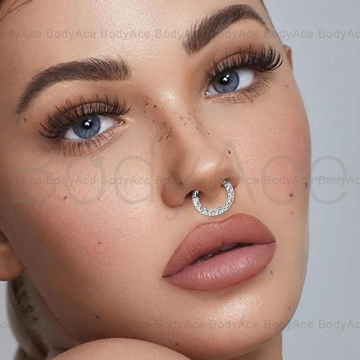 BodyAce CZ Hinged Segment Clicker PA Rings, 2G 4G 6G 8G 10G 12G Large Septum Nose Rings, Surgical Steel Spring Action BCR Ring Ear Gauges Earrings Hoops