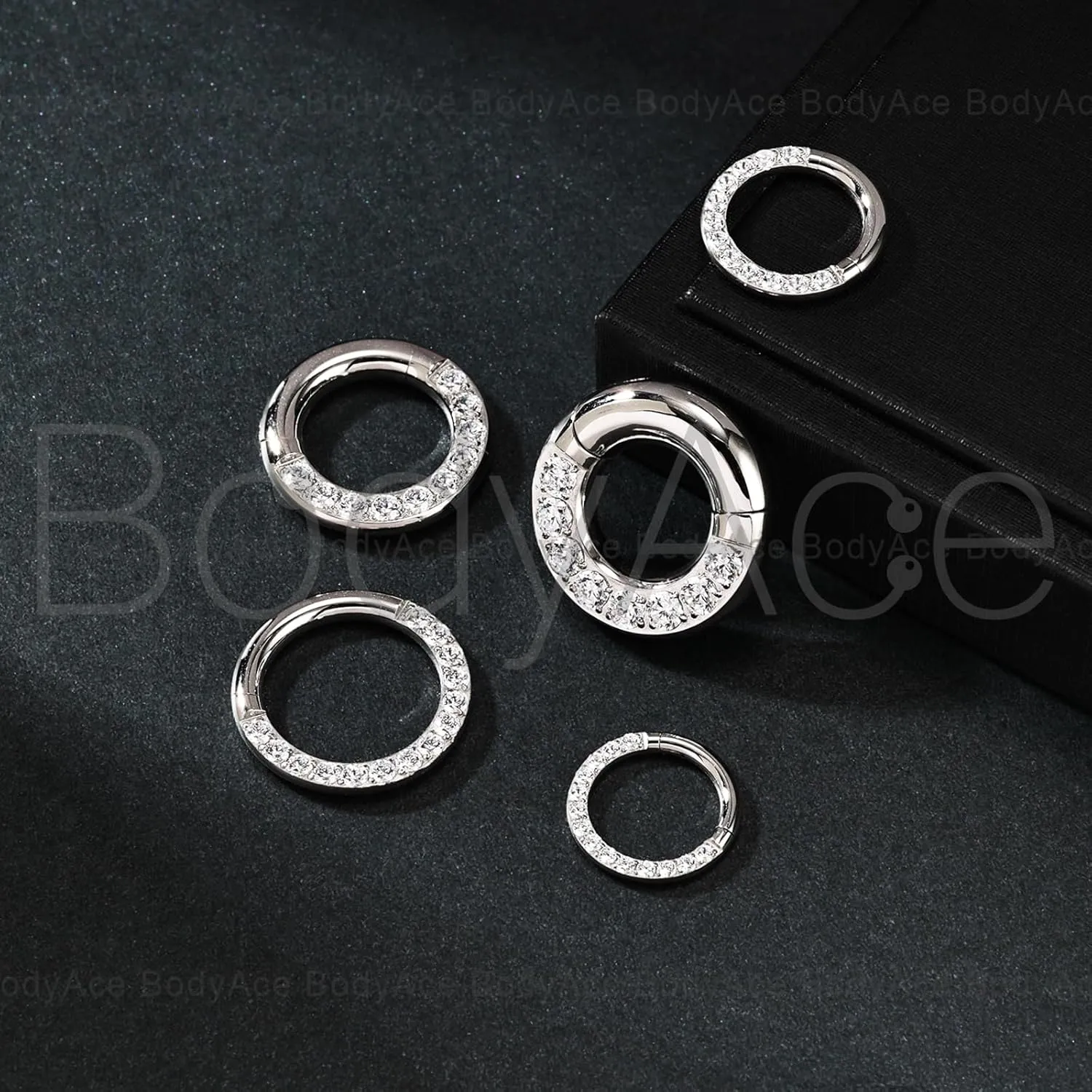 BodyAce CZ Hinged Segment Clicker PA Rings, 2G 4G 6G 8G 10G 12G Large Septum Nose Rings, Surgical Steel Spring Action BCR Ring Ear Gauges Earrings Hoops