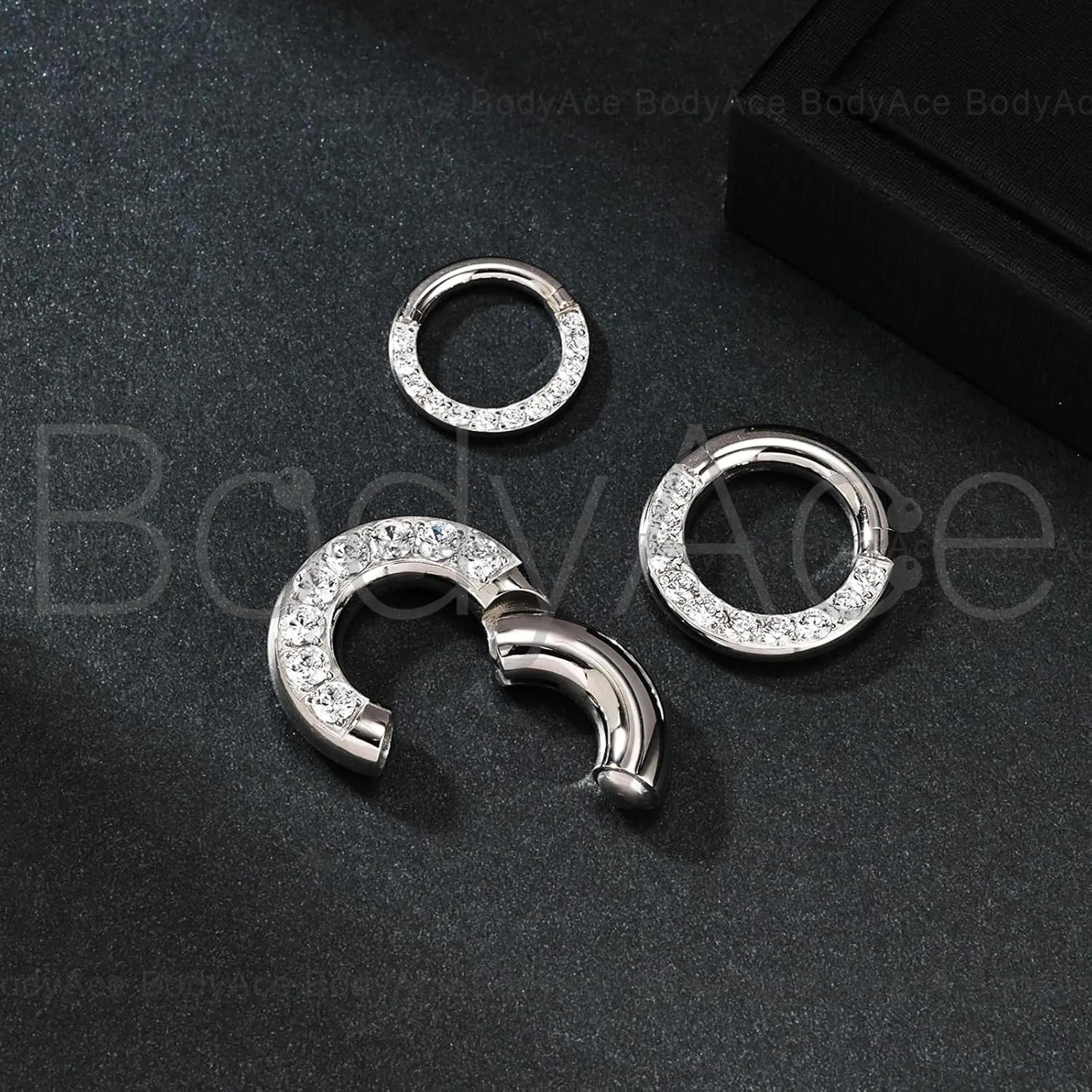 BodyAce CZ Hinged Segment Clicker PA Rings, 2G 4G 6G 8G 10G 12G Large Septum Nose Rings, Surgical Steel Spring Action BCR Ring Ear Gauges Earrings Hoops