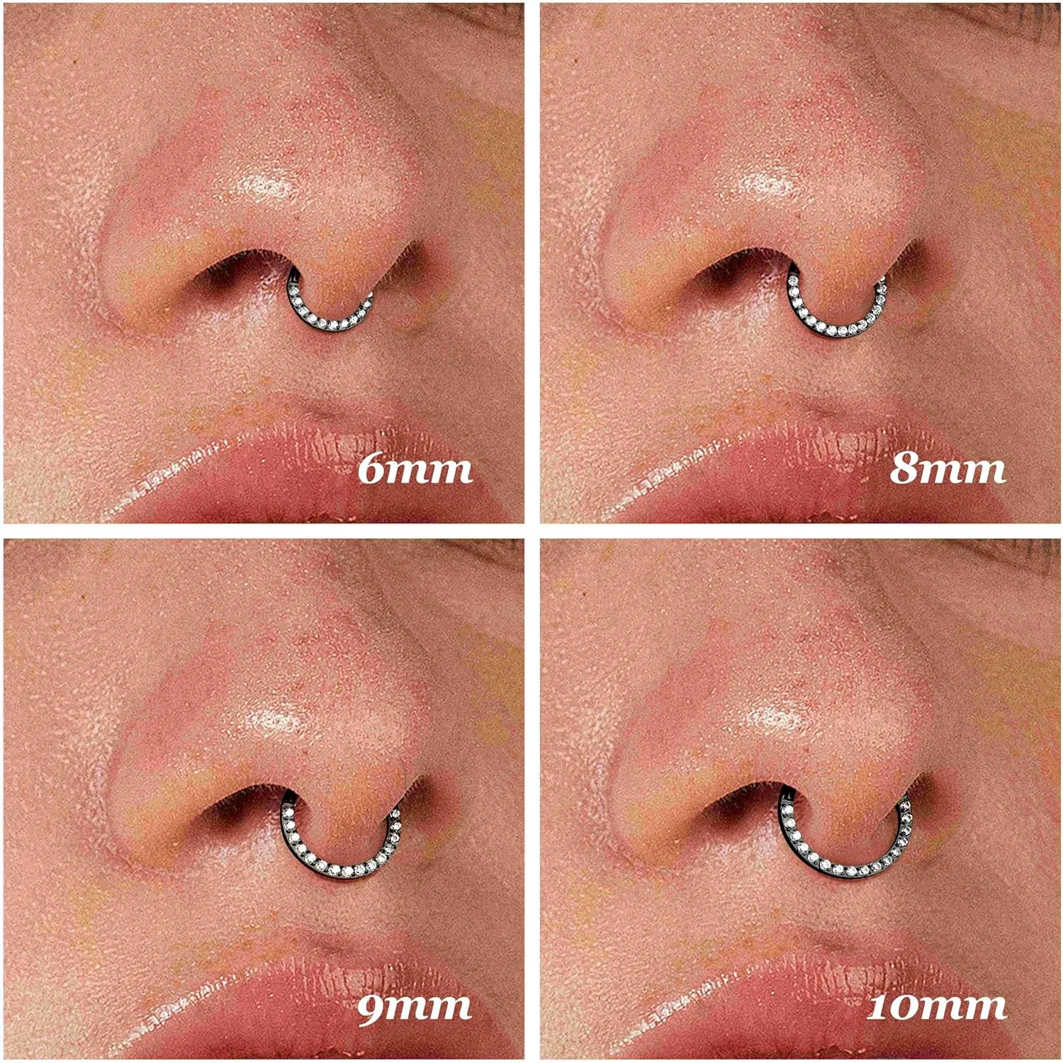 BodyBonita Hinged CZ Septum Rings - 316L Surgical Steel Nose Rings Hoops for Women 20G/18G/16G Cartilage Earrings Conch Piercing Jewelry Helix Rook Tragus Lobe Daith Snug Belly Button Ring 6mm-10mm