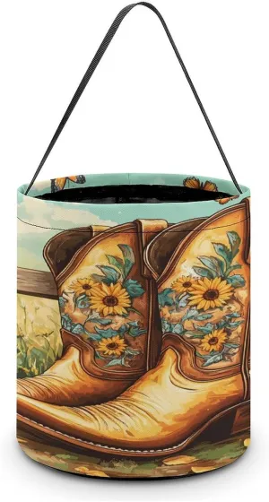 Boot Sunflower Flowers Halloween Candy Bag Candy Tote Bucket Gift Bags Party Supplies for Women Men