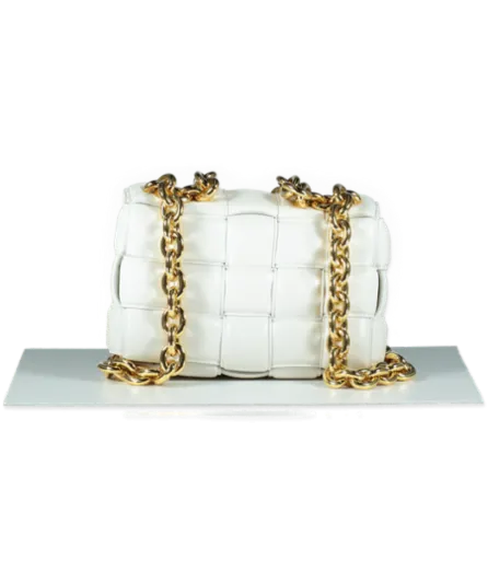 BOTTEGA VENETA White Cassette Chain-embellished Padded Intrecciato Leather Shoulder Bag