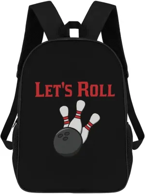 Bowling Let's Roll Classic 17 Inch Backpack for Men Women Casual Basic Bag with Side Pockets for Travel Business