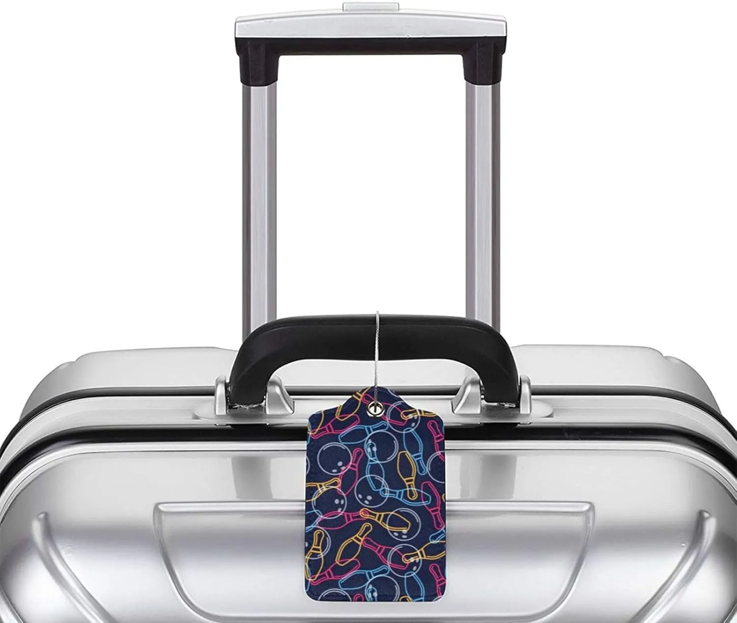 Bowling Sign 2 Pcs Leather Baggage Bag Luggage Tags with Stainless Steel Loop and Travel Bag Cover
