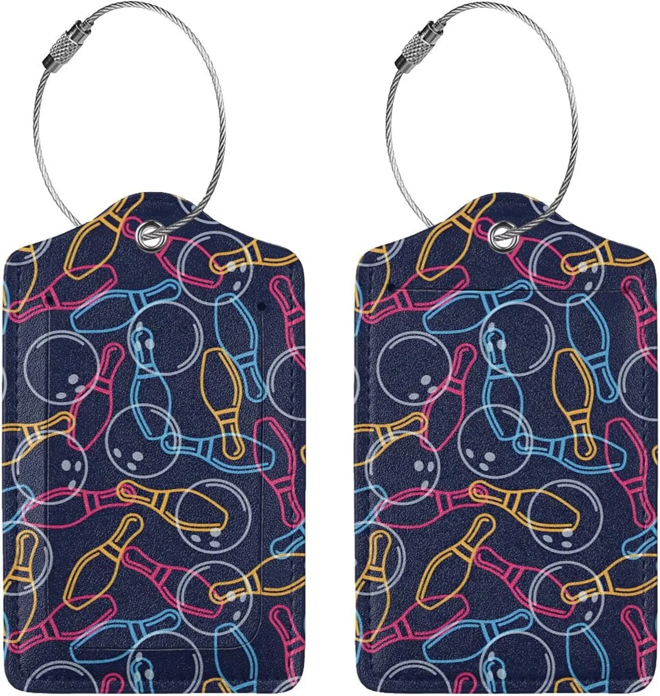 Bowling Sign 2 Pcs Leather Baggage Bag Luggage Tags with Stainless Steel Loop and Travel Bag Cover