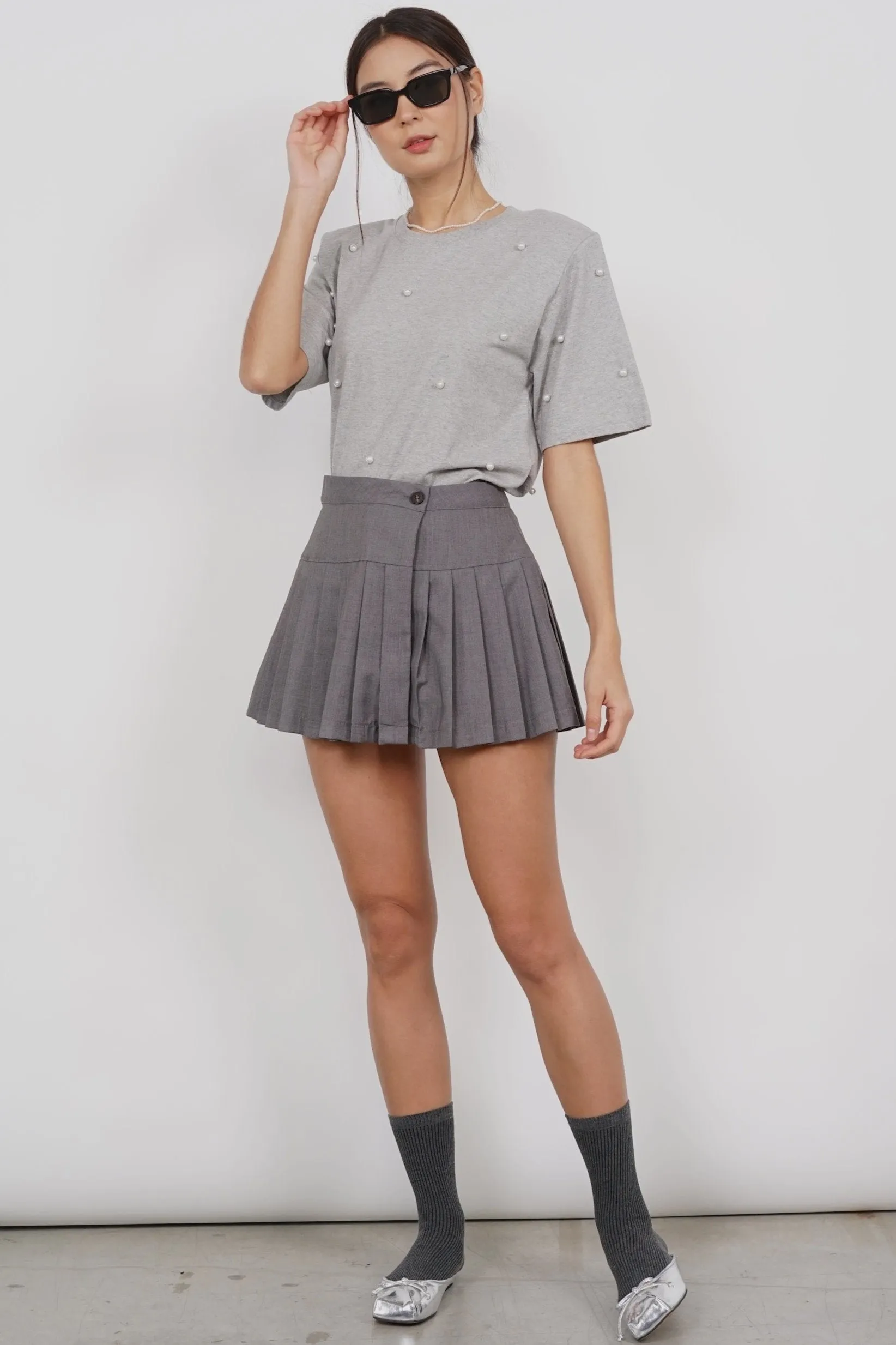Box Pleat Skorts in Storm
