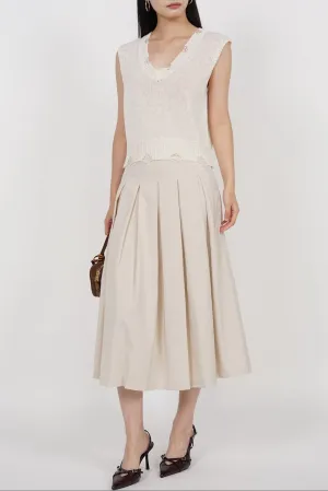 Box Pleated Skirt in Beige