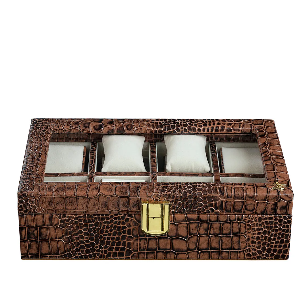 Bronx II Watch Box (8 Watches) | Watch Box For Men | 100% Genuine Leather | Color: Croco Tan