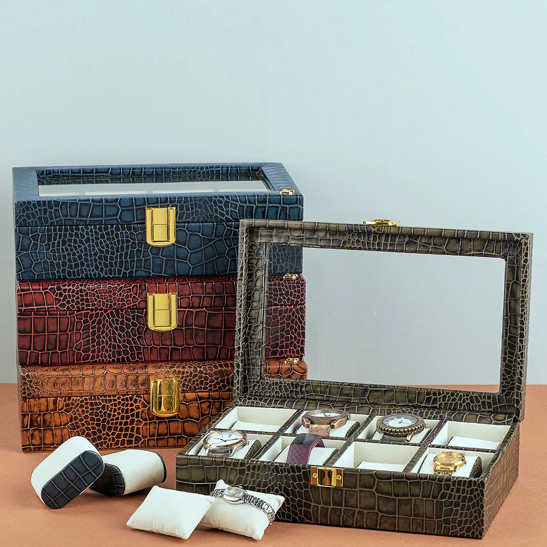 Bronx II Watch Box (8 Watches) | Watch Box For Men | 100% Genuine Leather | Color: Croco Tan