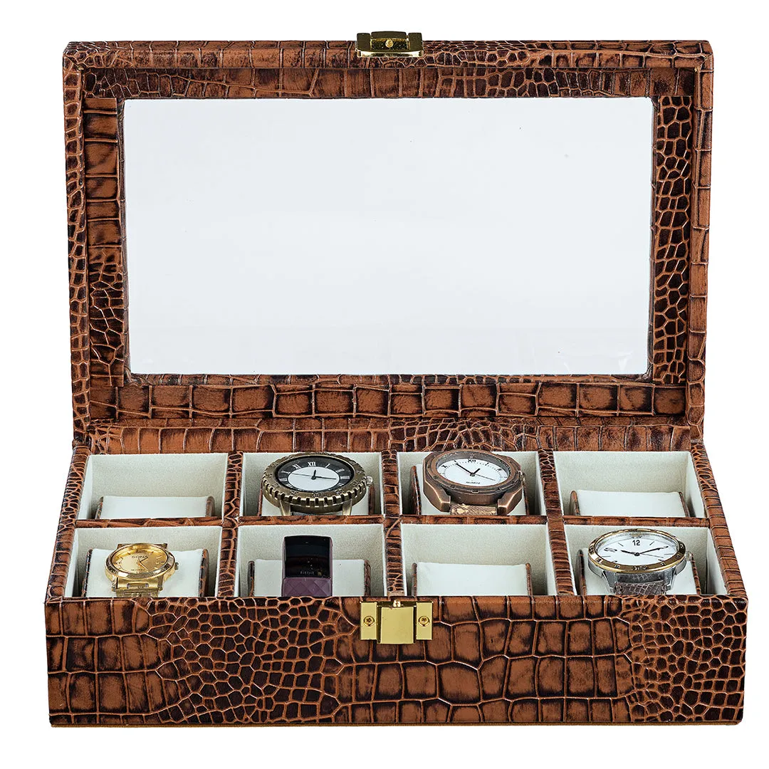 Bronx II Watch Box (8 Watches) | Watch Box For Men | 100% Genuine Leather | Color: Croco Tan
