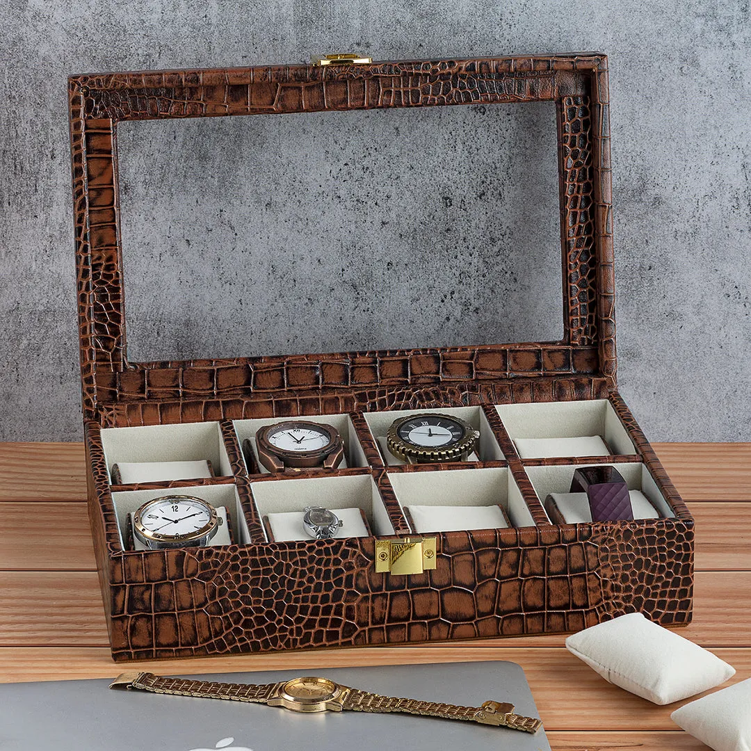 Bronx II Watch Box (8 Watches) | Watch Box For Men | 100% Genuine Leather | Color: Croco Tan
