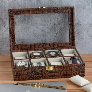 Bronx II Watch Box (8 Watches) | Watch Box For Men | 100% Genuine Leather | Color: Croco Tan