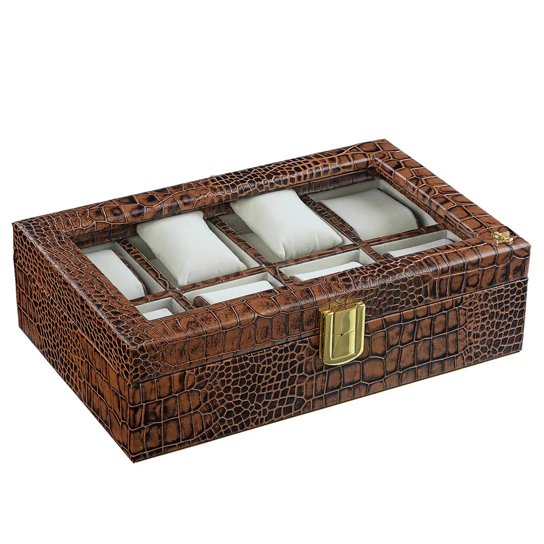 Bronx II Watch Box (8 Watches) | Watch Box For Men | 100% Genuine Leather | Color: Croco Tan