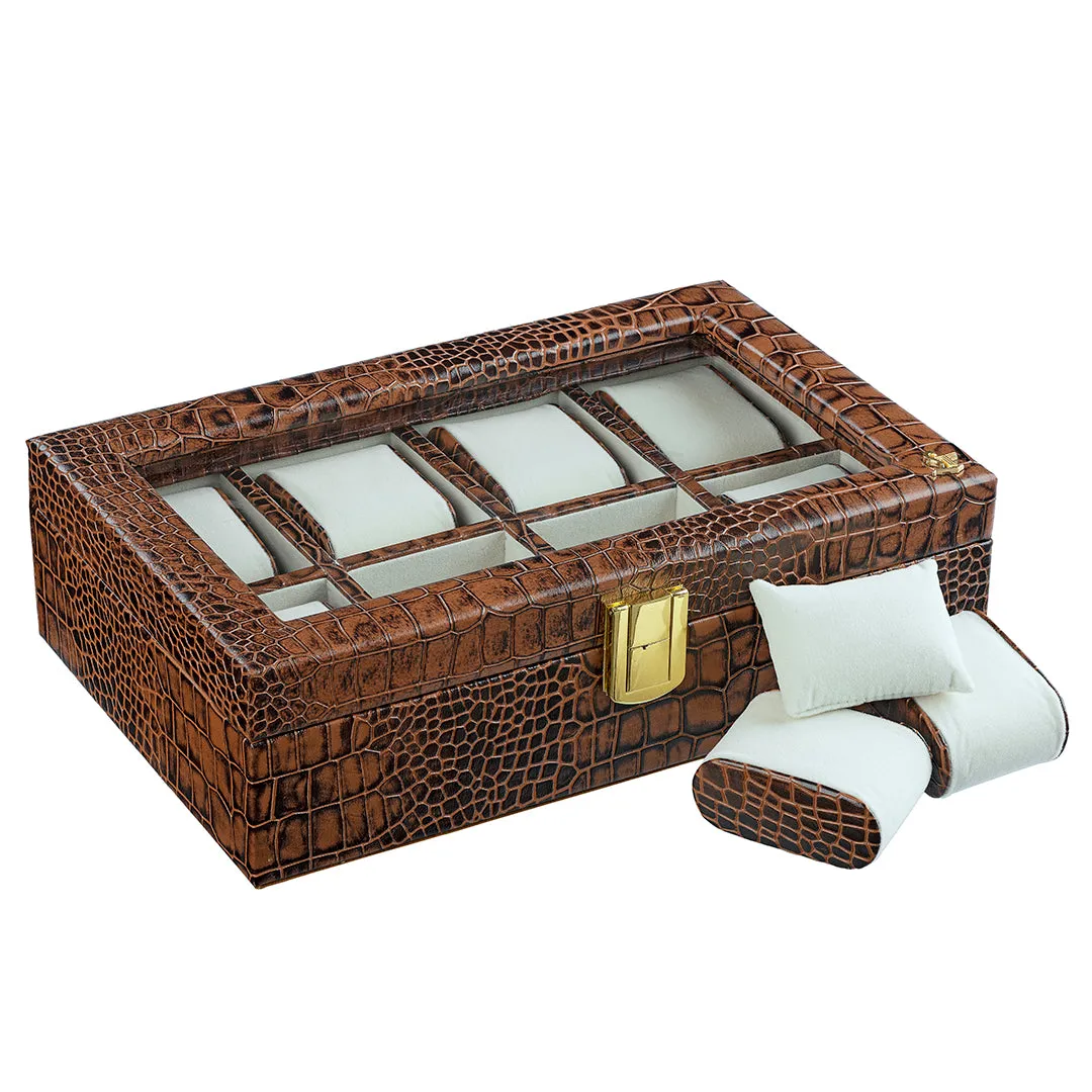 Bronx II Watch Box (8 Watches) | Watch Box For Men | 100% Genuine Leather | Color: Croco Tan