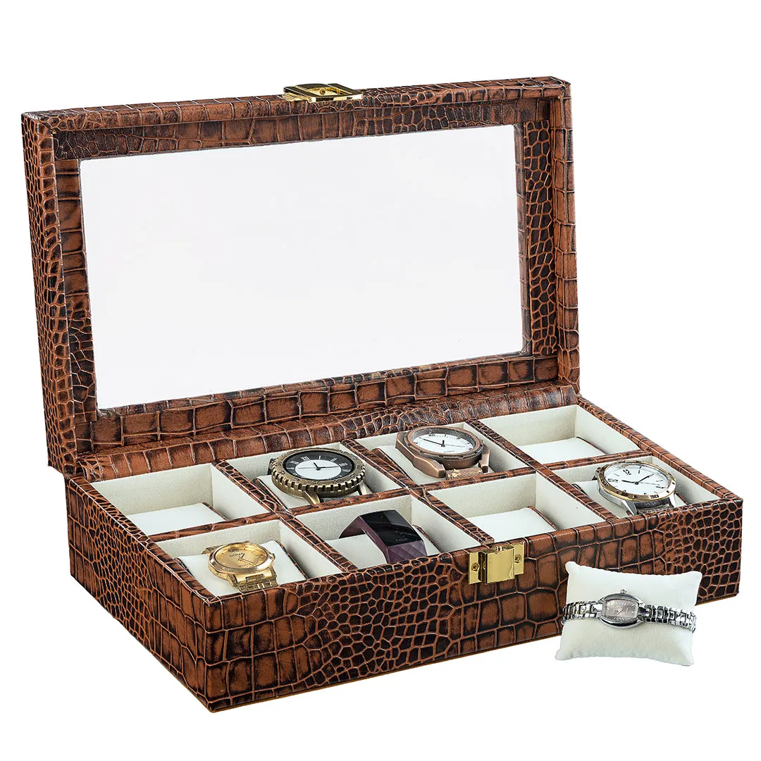 Bronx II Watch Box (8 Watches) | Watch Box For Men | 100% Genuine Leather | Color: Croco Tan