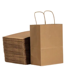 Brown Kraft Paper Bags with Handles Bulk, 5.9"x3.2"x8.3" 100Pcs Paper Gift Bags with Handles Bulk, Paper Shopping Bags, Kraft Bags