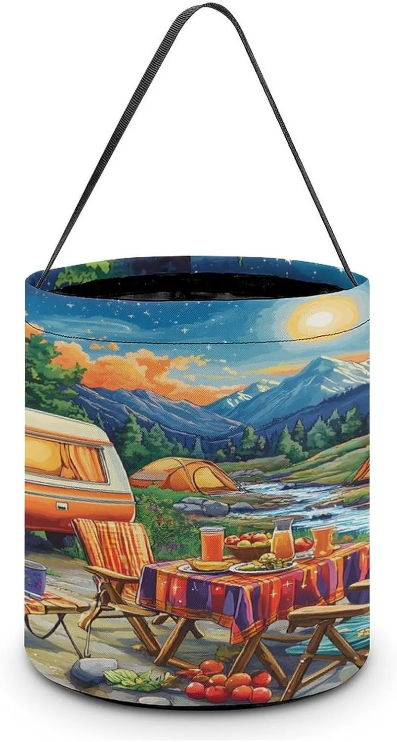 Camping And Sunset Halloween Candy Bag Candy Tote Bucket Gift Bags Party Supplies for Women Men