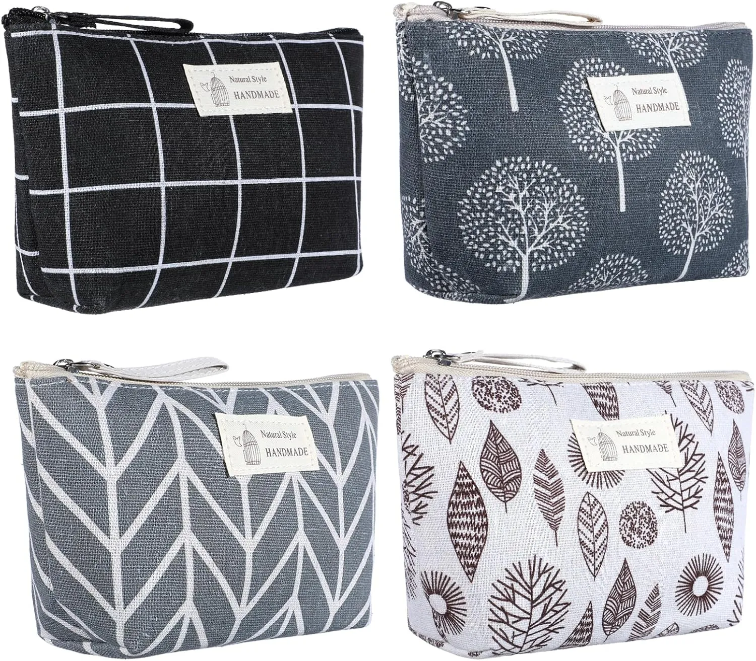 Canvas Makeup Bag Set, 4 Pcs Makeup Pouch Set Multi-Function Travel Zipper Pouch Purse Organizer Pouches, Travel Pouches Toiletry Bag Christmas Gifts Printed Cute Cosmetic Bags for Women Girls