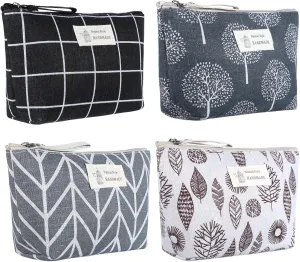 Canvas Makeup Bag Set, 4 Pcs Makeup Pouch Set Multi-Function Travel Zipper Pouch Purse Organizer Pouches, Travel Pouches Toiletry Bag Christmas Gifts Printed Cute Cosmetic Bags for Women Girls