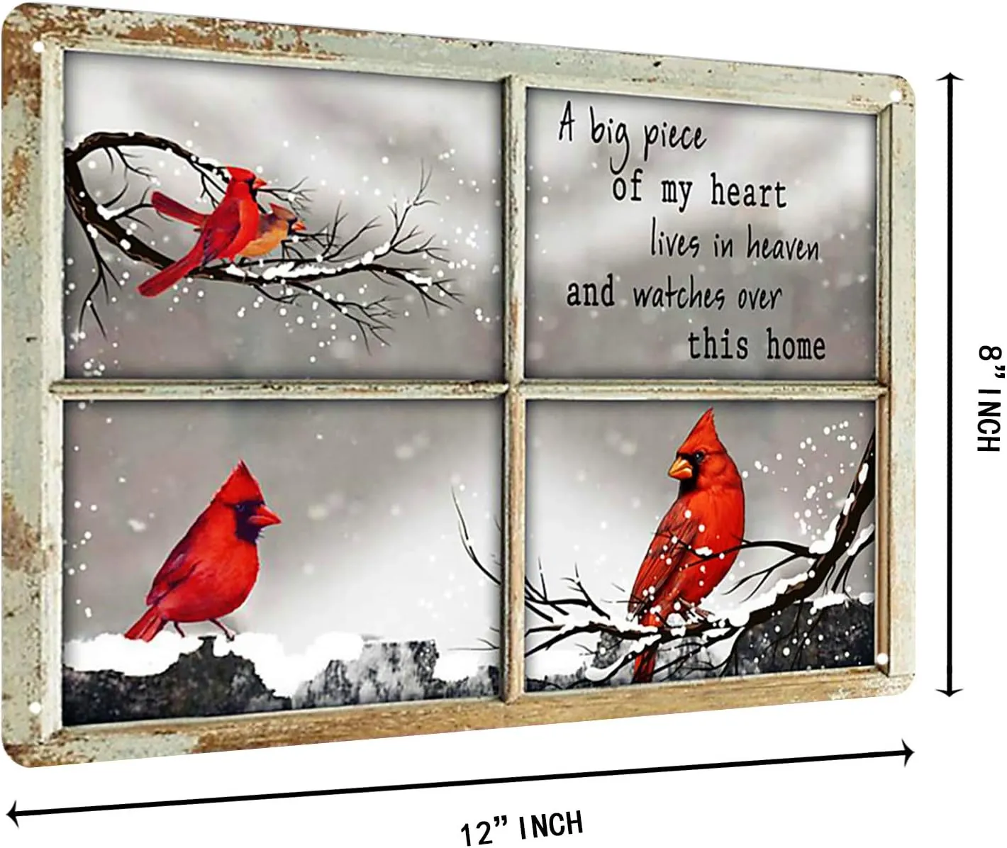 Cardinal Bird Outside The Window Tin Sign, 12"x8"