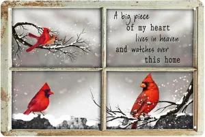 Cardinal Bird Outside The Window Tin Sign, 12"x8"