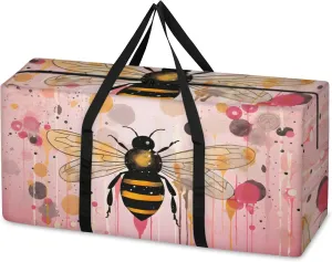 Cartoon Bee Extra Large Moving Bags Heavy Duty Storage Bags Colorful Bee Cloth Wrap Around Handles Double Zipper Reusable Convenient Foldable Storage Tote for Travel Camping Space Save