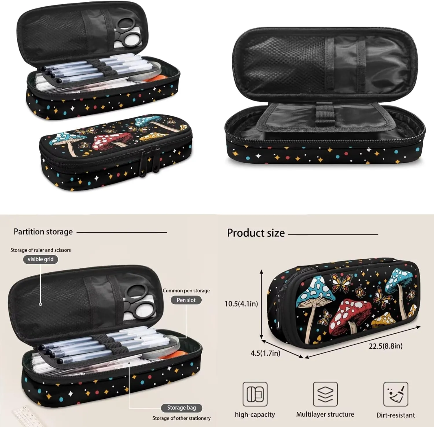 Cartoon Butterfly Kids' Backpacks Girl Mushroom Kids Backpacks for Girls Backpacks for Teen Girls Middle School Pencil Case for Girls Teens Pencil Bag Small for Teens School Bag