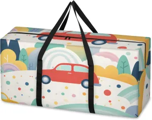Cartoon Truck Extra Large Moving Bags Heavy Duty Storage Bags Rainbow Cloth Wrap Around Handles Double Zipper Reusable Convenient Foldable Storage Tote for Travel Camping Space Save