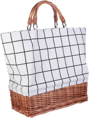 Chic Rattan Handbag Canvas Elegant Stitching Tote Bag for Women Great for Shopping