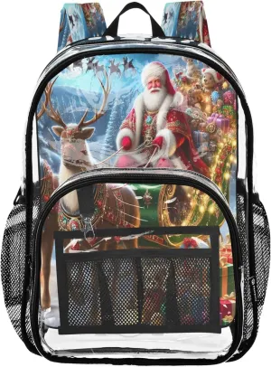 CHIFIGNO Christmas Reindeer Red Kids Backpacks, Clear Plastic Bag, See through Bag, Clear Bags