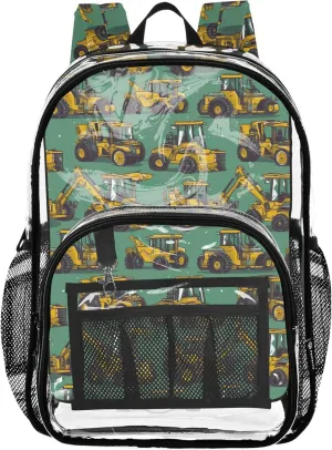 CHIFIGNO Construction Machinery Backpacks for School, Transparent Plastic Bag, Clear Backpack for Boys, Bags for Kids
