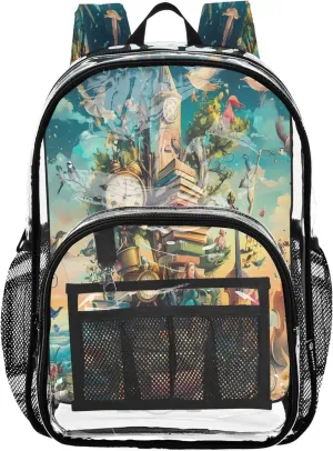 CHIFIGNO Fantasy Scene Beige Backpacks, Clear Plastic Bag, Book Bag, Clear Backpacks for School