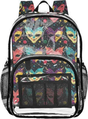 CHIFIGNO Mardi Gras Masks Girls School Backpacks, Clear Plastic Bag, Clear Bags, Kids Backpacks for Girls