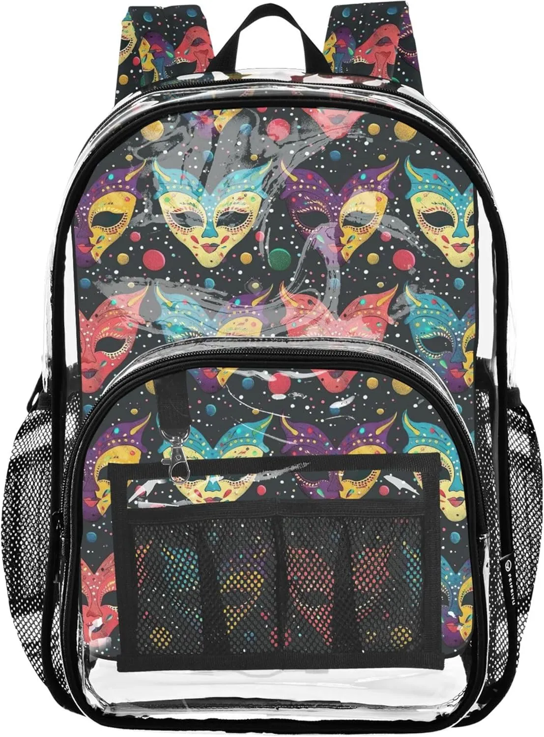 CHIFIGNO Mardi Gras Masks Girls School Backpacks, Clear Plastic Bag, Clear Bags, Kids Backpacks for Girls