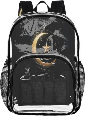 CHIFIGNO Ornate Ramadan Crescent Gold School Backpacks for Girls, Clear Plastic Bags, Clear Bags, Girl Backpacks Ages 8-12