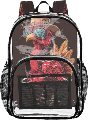 CHIFIGNO Retro Turkey Sunglasses Brown Boys Backpack, Clear Plastic Bag, School Bags for Girls, Clear Backpacks