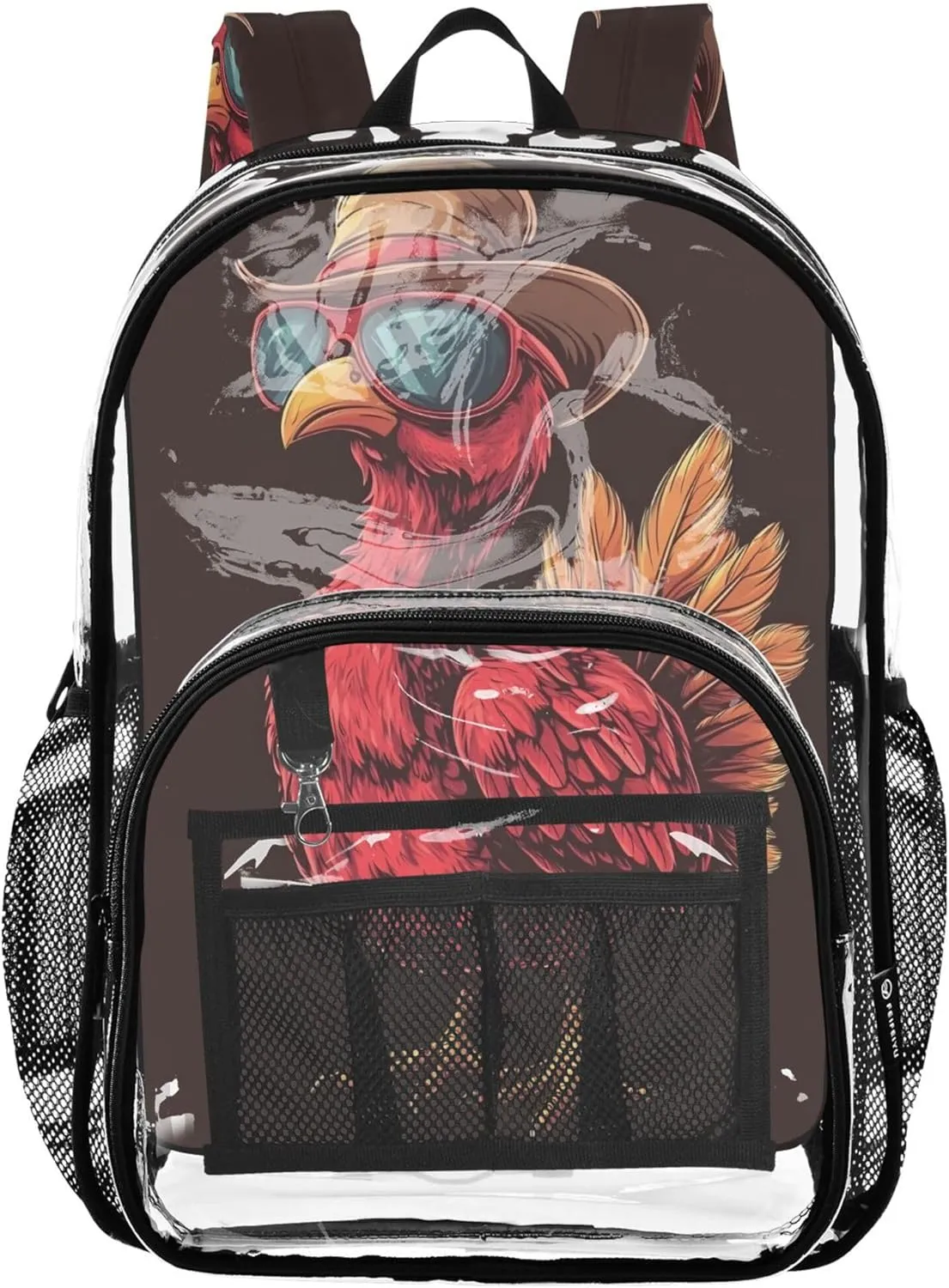 CHIFIGNO Retro Turkey Sunglasses Brown Boys Backpack, Clear Plastic Bag, School Bags for Girls, Clear Backpacks