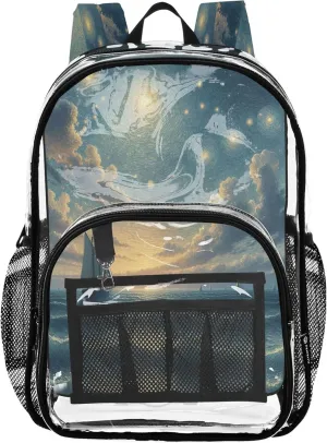 CHIFIGNO Starry Sea Night Blue Backpacks for School, Clear Plastic Bag, Book Bag, Clear Backpacks for School