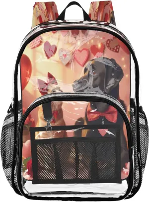CHIFIGNO Valentines Cat Dog Kids School Backpack, Clear Plastic Bag, Book Bag, Clear Backpack for Girls