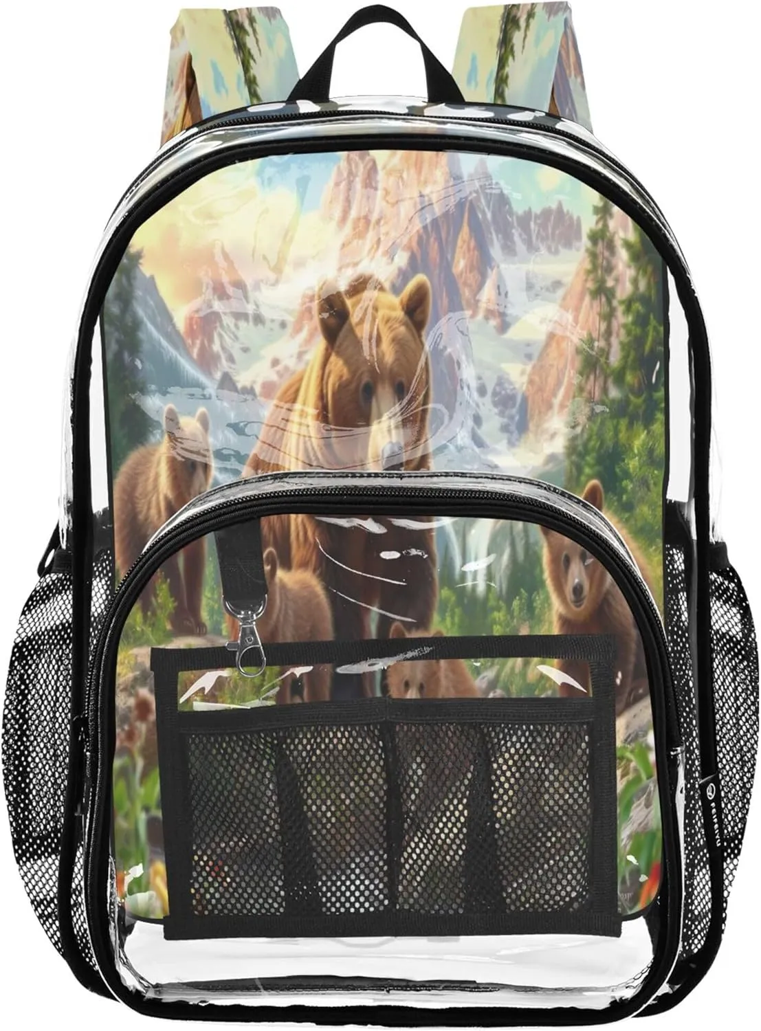 CHIFIGNO Wild Brown Bear Backpack School, Clear Plastic Bag, See through Bag, Clear Backpack for Girls