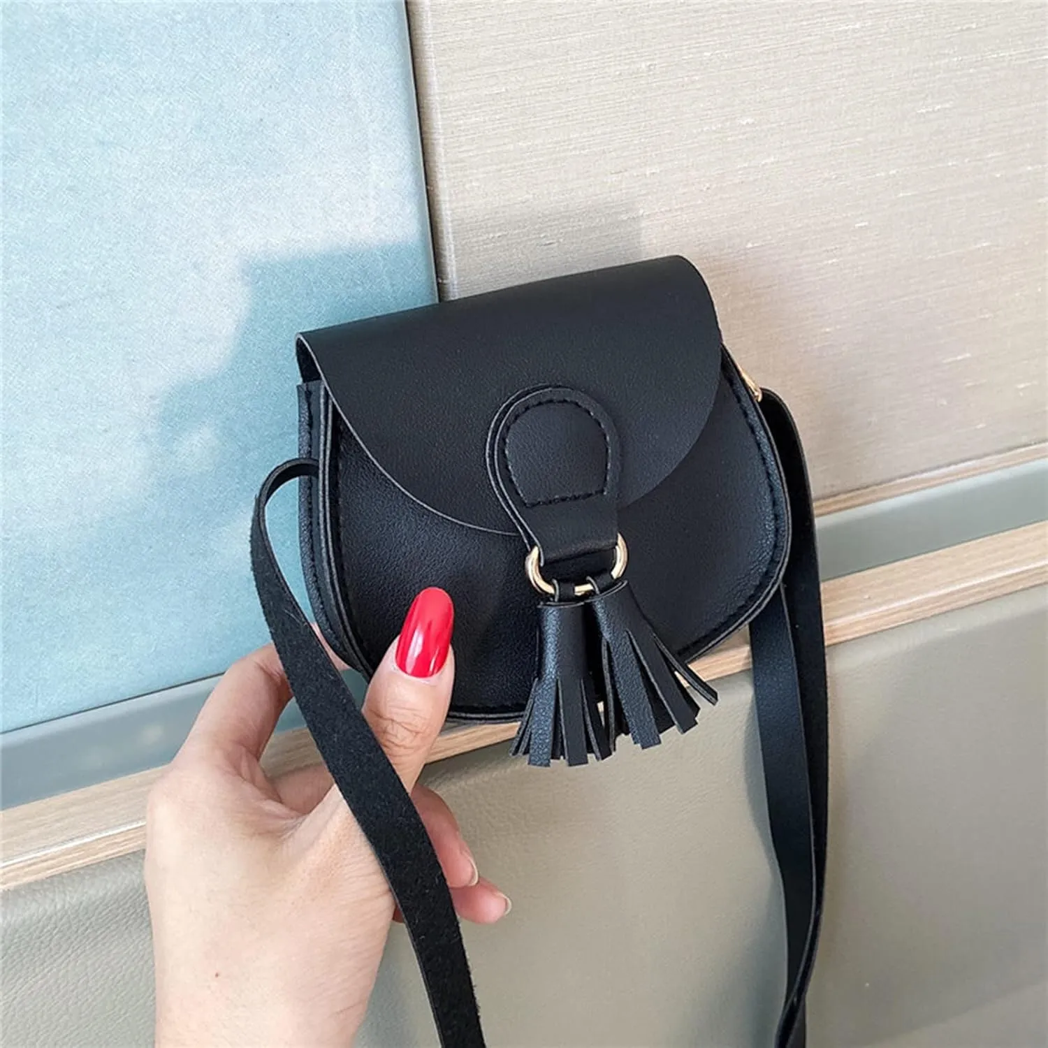 Children Bag Cute Bags Tassel Bag PU Messenger Bag Fashion Shoulder Bag Birthday Gift Small Shoulder (Black, One Size)