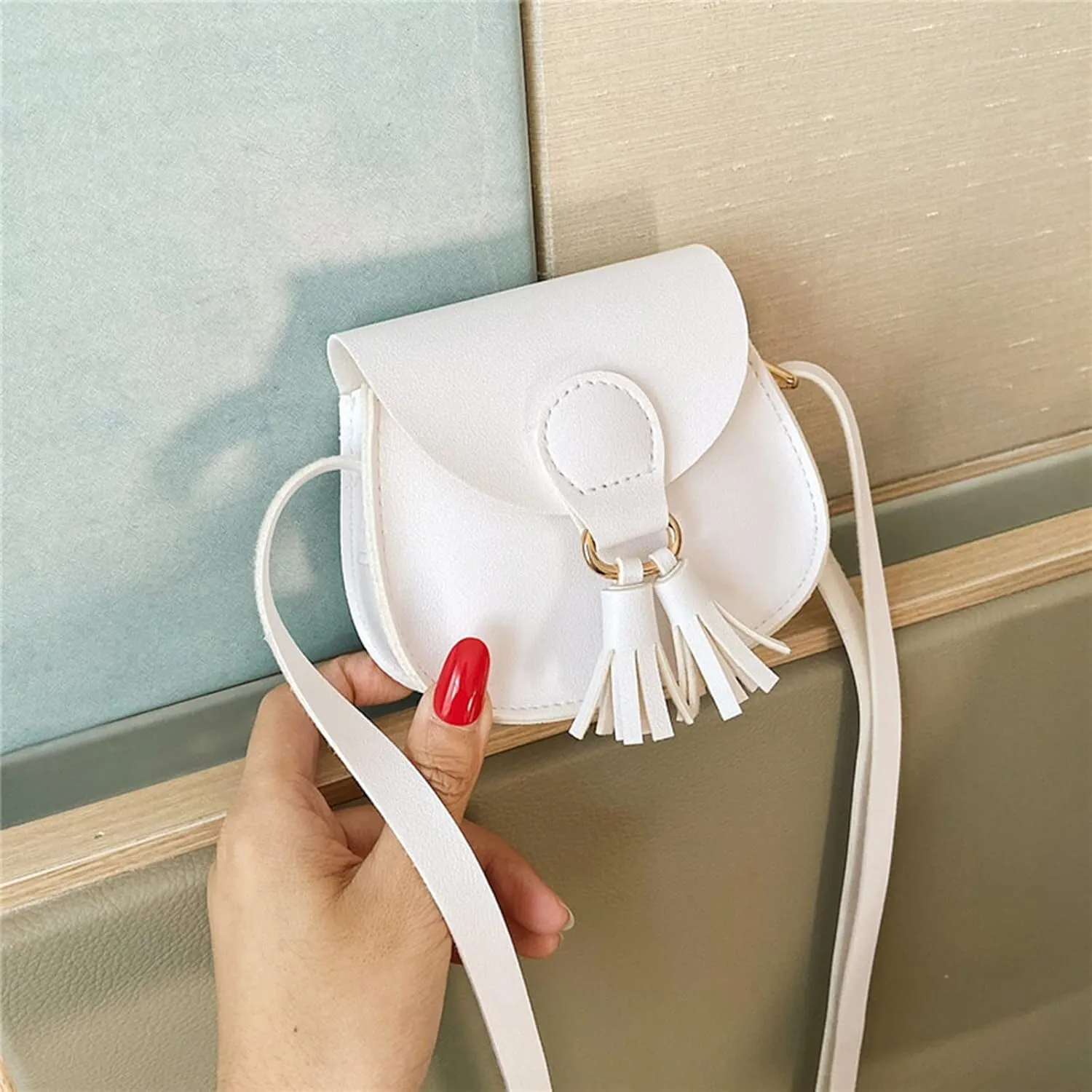Children Bag Cute Bags Tassel Bag PU Messenger Bag Fashion Shoulder Bag Birthday Gift Small Shoulder (White, One Size)