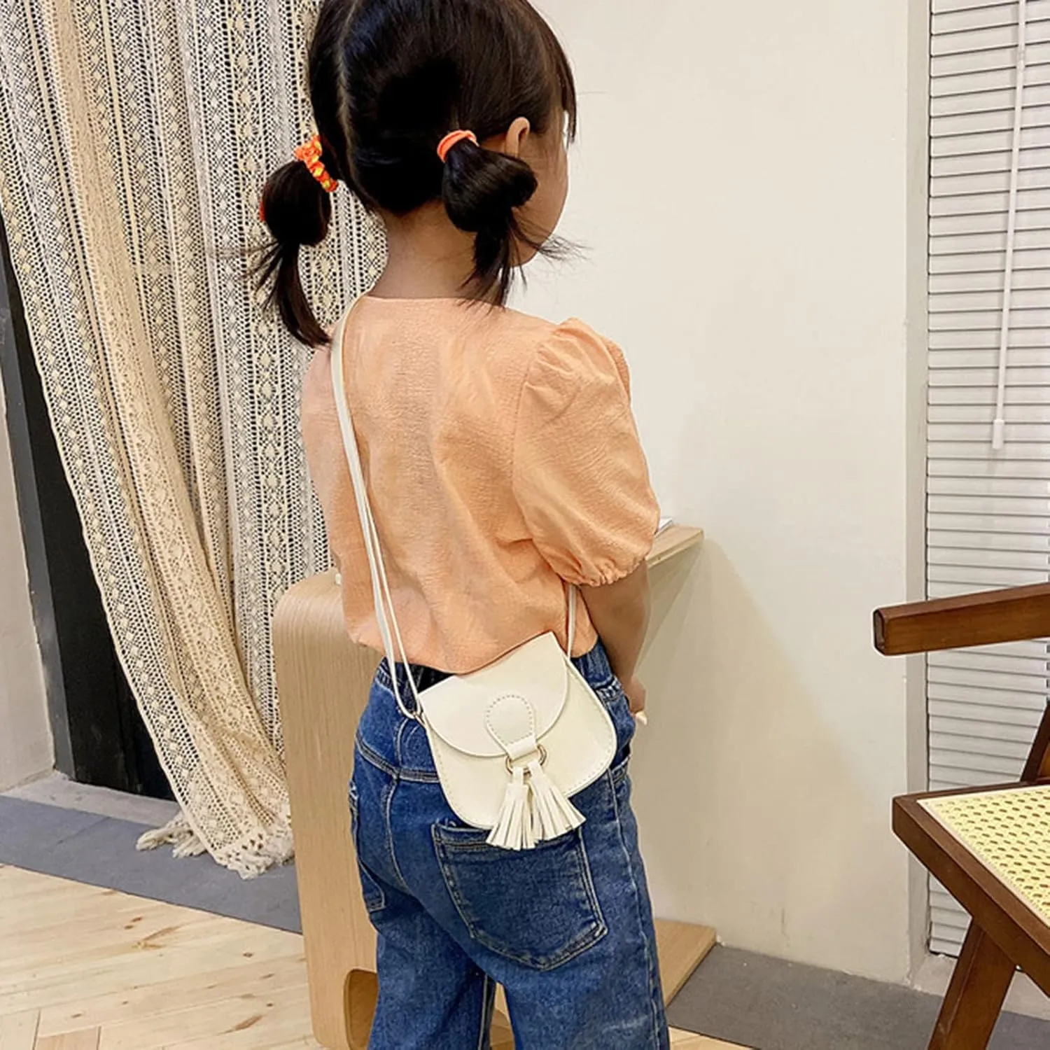 Children Bag Cute Bags Tassel Bag PU Messenger Bag Fashion Shoulder Bag Birthday Gift Small Shoulder (White, One Size)